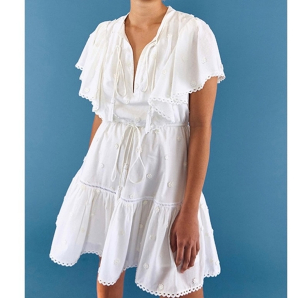 NWT FARM Rio Off-white 3d flower mini dress Size M Spring Resortwear